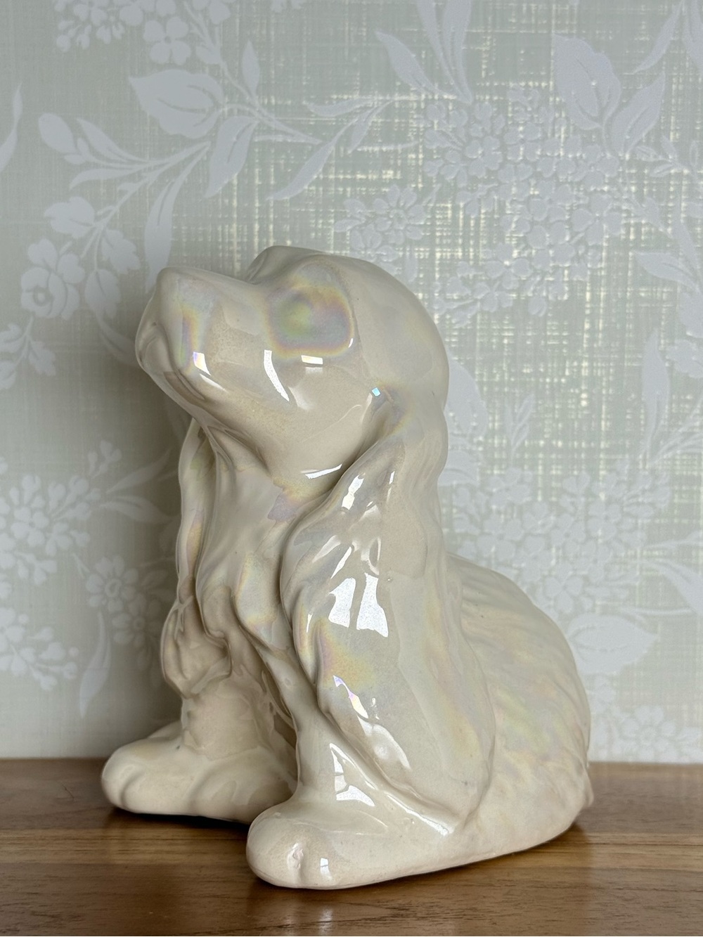 Vintage Ceramic Cocker Spaniel Dog with Iridescent Rainbow Luster Finish